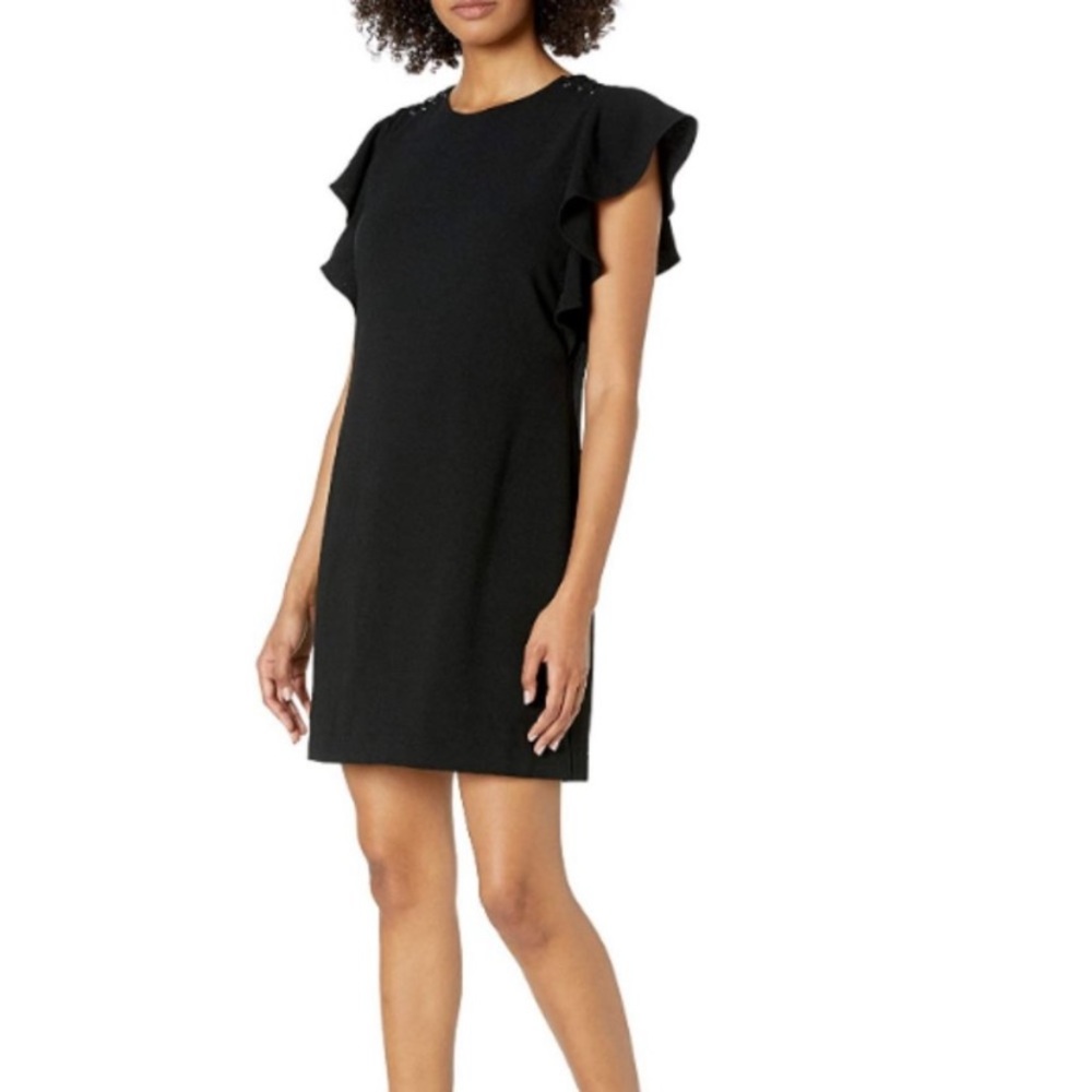 Laundry by Shelli Segal Black Lace up Shoulders Shift Dress Size 4 - Picture 8 of 15